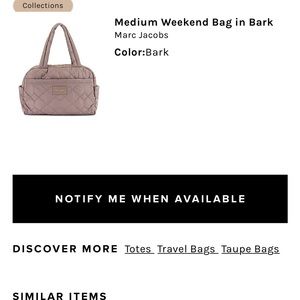 MARC JACOBS Quilted Nylon Small Weekender Crossbody Bag Gym Tote Bark  NWT